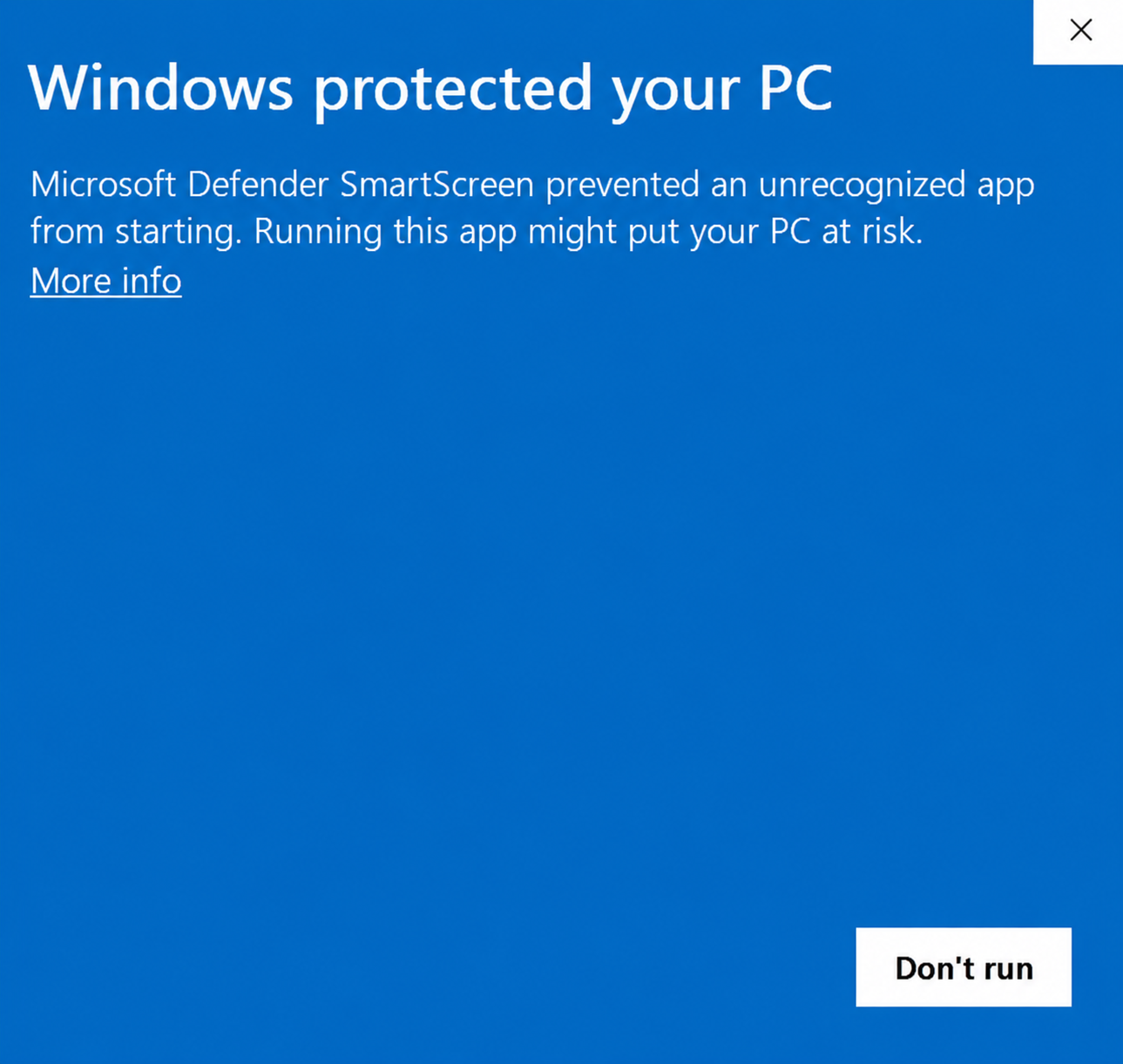 SmartScreen warning — click More info